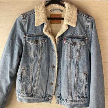 80s Levi’s 70629 DENIM BOA JACKET Size L 80s-90'S Levi's Chemical Wash Denim Boa Jacket Made in USA
