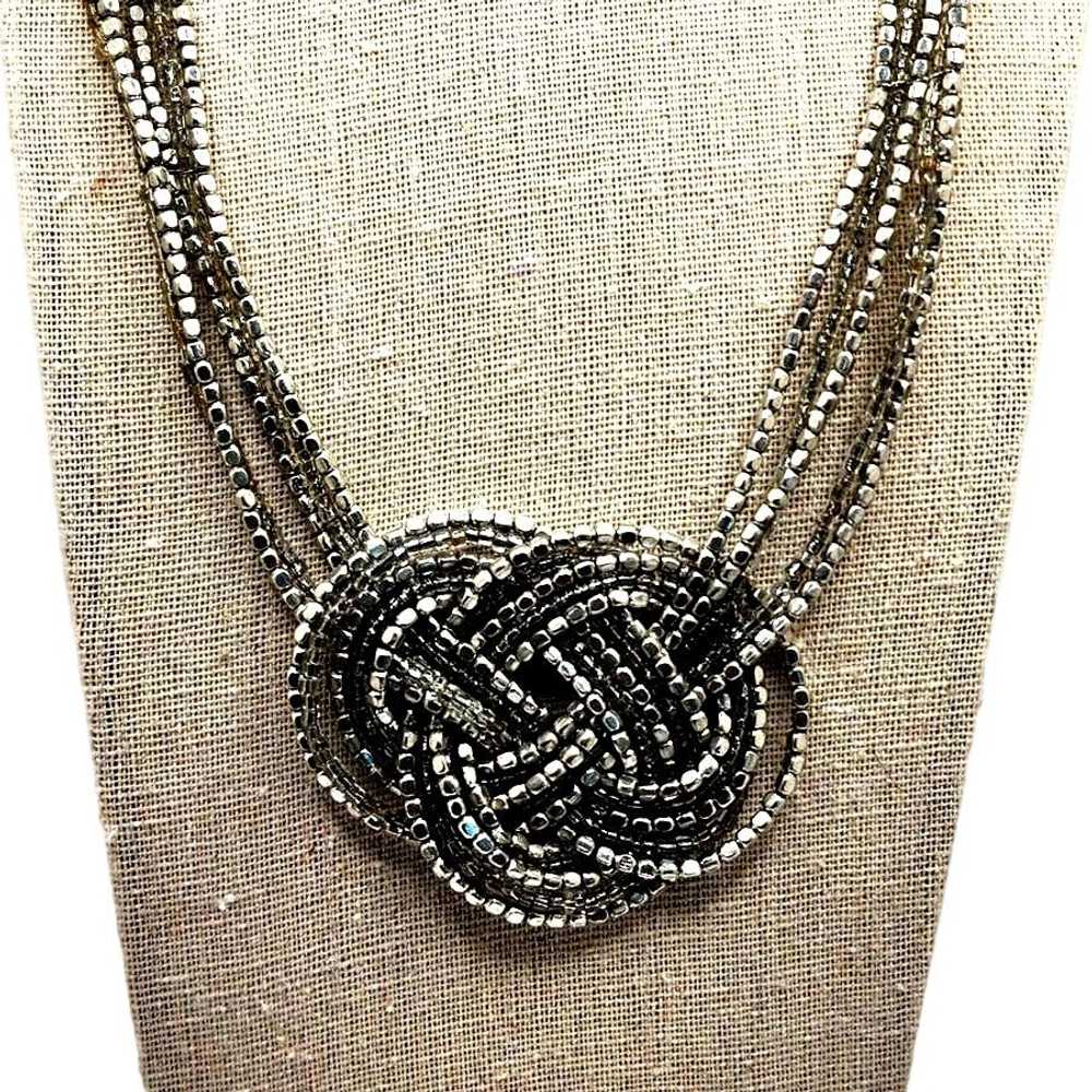 Beaded Celtic Love Knot Necklace Silver Oversized… - image 1