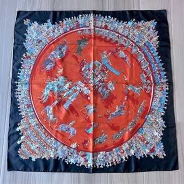 美品✨HERMES Cirque Molier クロップデニム シルク リネン Hermes Silk Scarf “Cirque Molièr” by Philippe Dumas