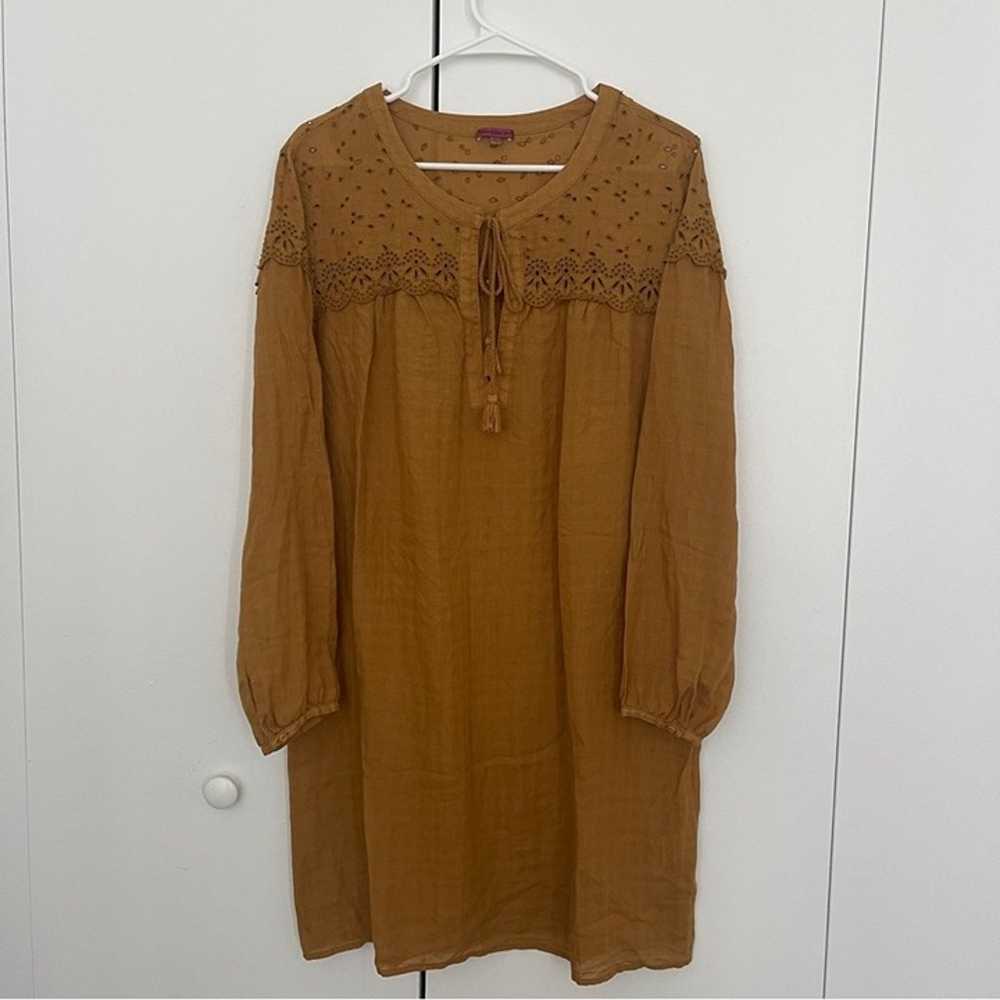 Women Dress long sleeves L beige Bensimon embroid… - image 1