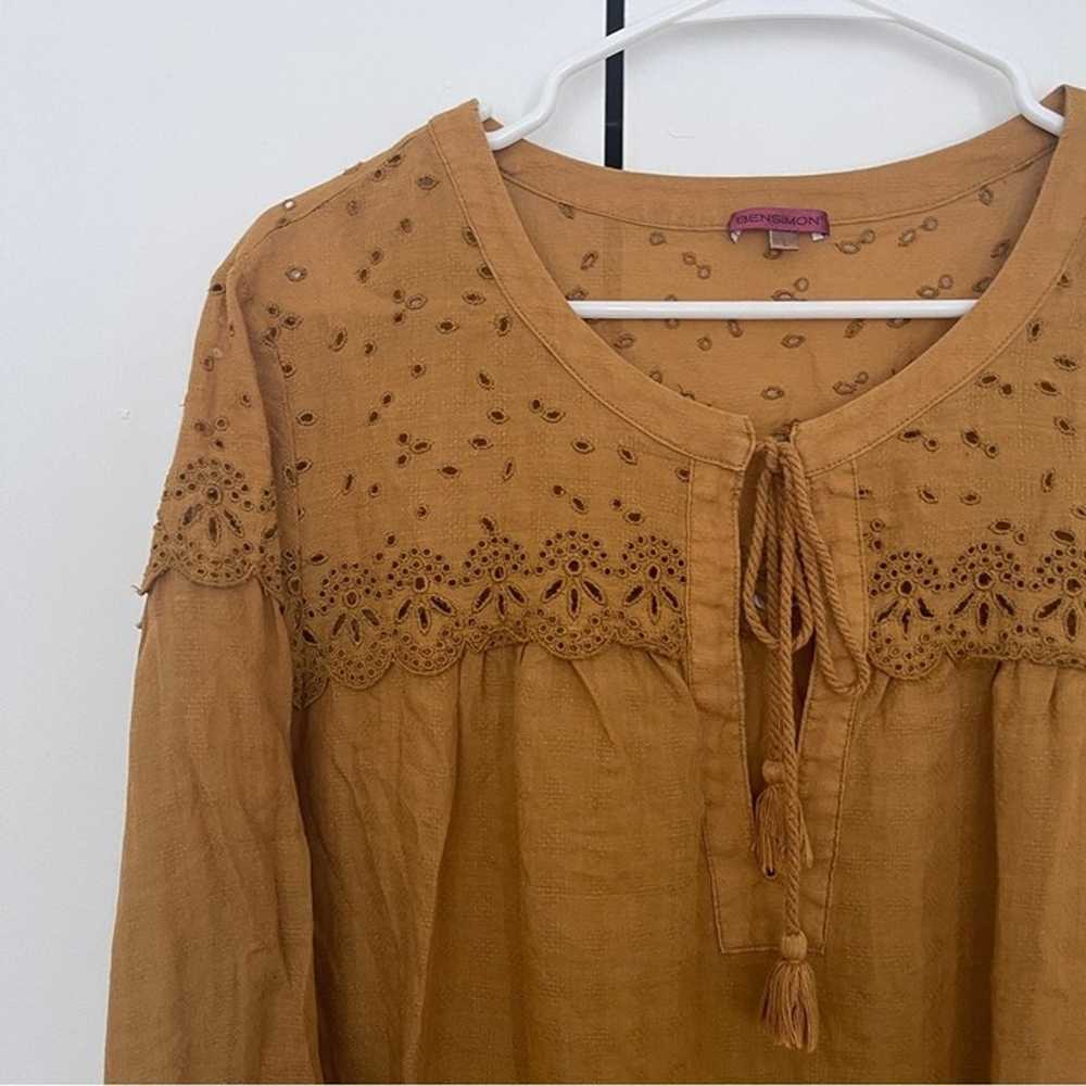 Women Dress long sleeves L beige Bensimon embroid… - image 5