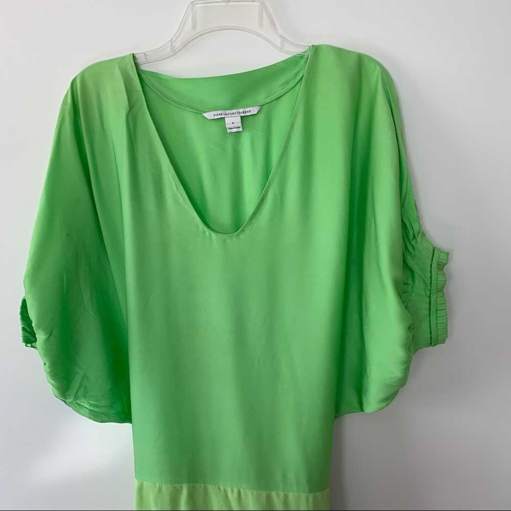 Diane Von Furstenberg Lime Green Belted Dress - image 2