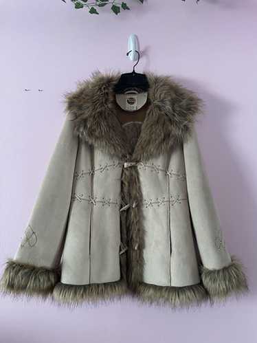ジャケット・アウター 00s Y2K archive suede rabbit fur jacket Suede Leather Jacket Y2K Vintage Fur Winter Coat Faux Suede