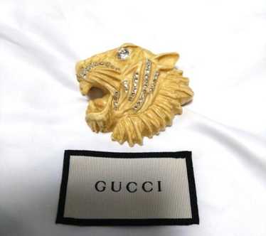 Gucci★素敵！Ivory Resin Rajah Tiger Head Brooch w/Crystals NEW $550 GUCCI Ivory Tone Resin RAJAH TIGER Crystal