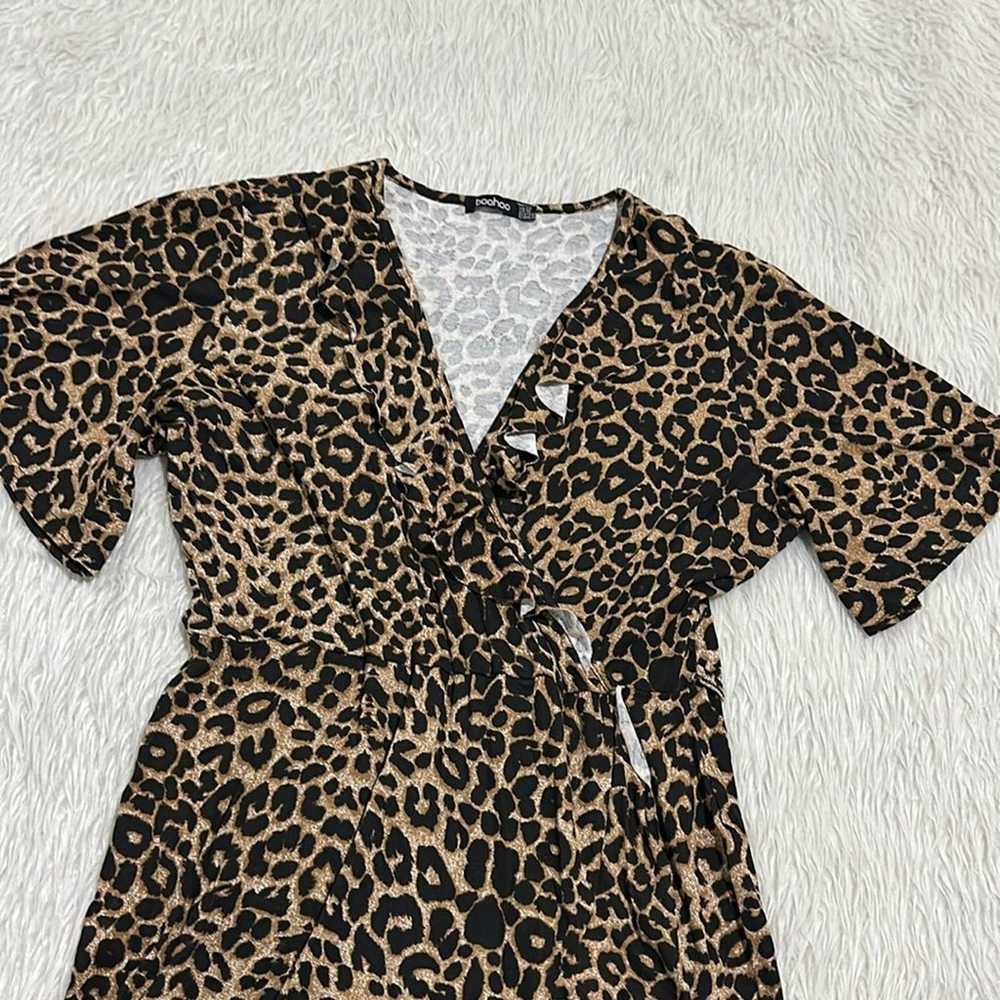 Boohoo brown animal print ruffle faux wrap dress … - image 2