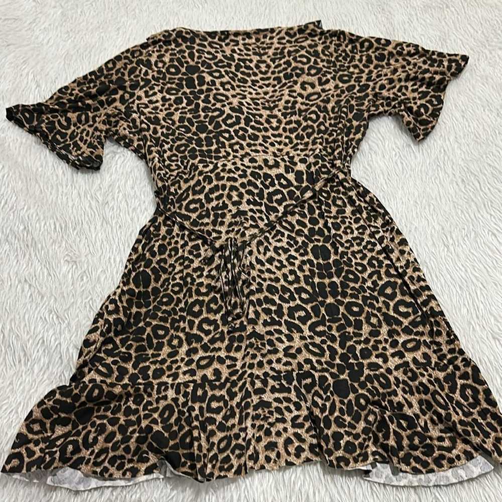 Boohoo brown animal print ruffle faux wrap dress … - image 6