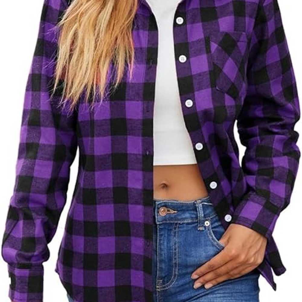 Women's long sleeved flannel plaid shirt button u… - image 3