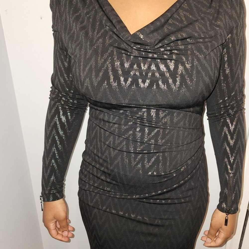 CACHE BLACK PATTERNED LONG SLEEVE SWOOP NECK DRESS - image 4