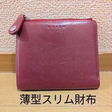 小物 OLD COACH Folding wallet leather red Vintage COACH Red Leather Wallet Silver Snap Buckle Bi-Fold