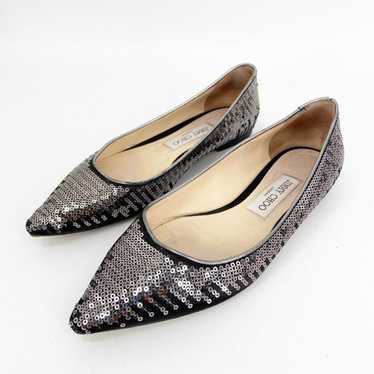 JIMMY CHOO 新品未使用  ROMY FLAT Platinum Ice Dusty Glitter Pointy Toe Flats | Romy Flat