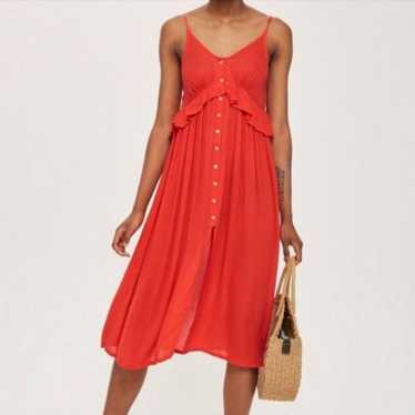 TopShop Button Front Ruffled Peasant Dress Midi O… - image 1