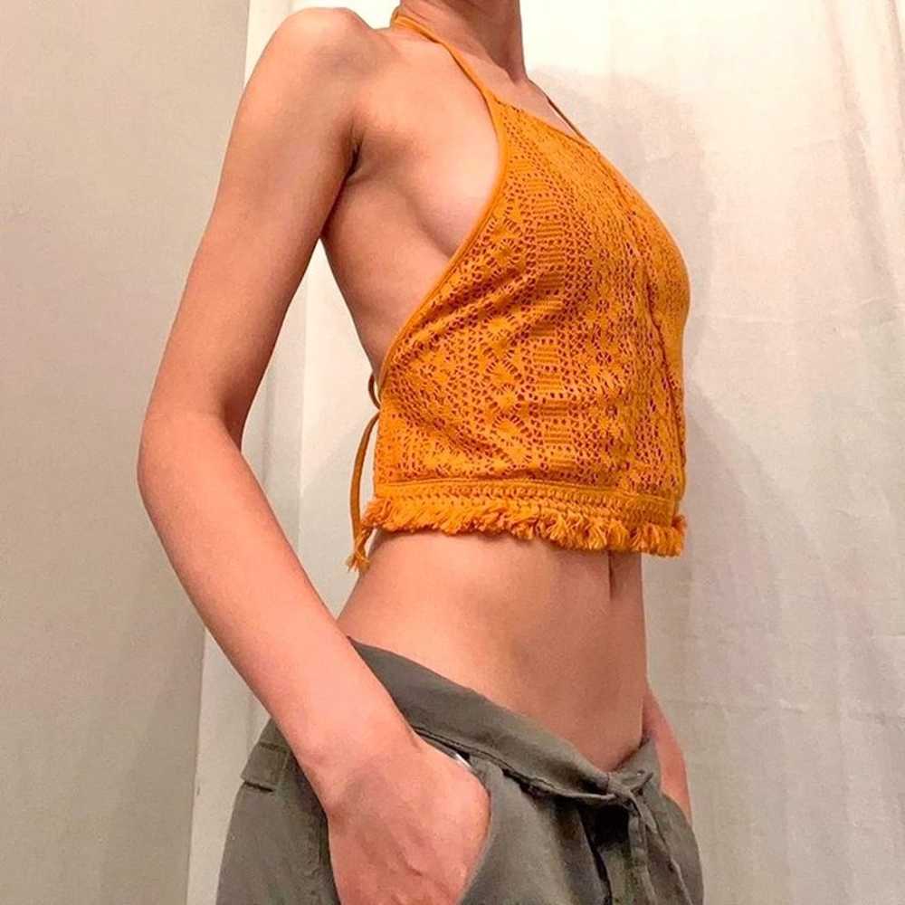 Highneck Orange Boho Crop Halter Top - image 2