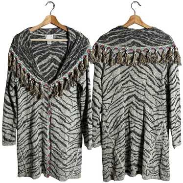 Soft Surroundings Zebra Print Fringe Knit Cardigan