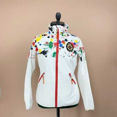 XL92年JC de Castelbajac Simpsons cardigan Jessica Simpson Cropped Sweater Purple Daisy Sleeve Button