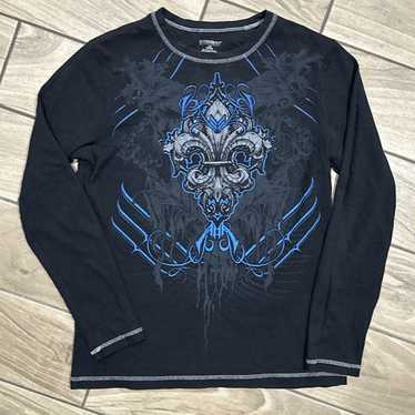 【archive grunge 平成 V系 十字架】　thermal t Xzavier Cross Wing Rhinestone Grunge Cyber Y2K Style T-shirt
