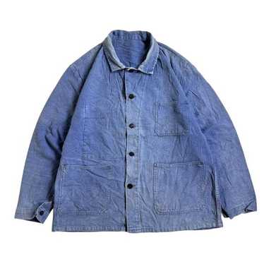 70s washed old blue herringbone French workwear French work