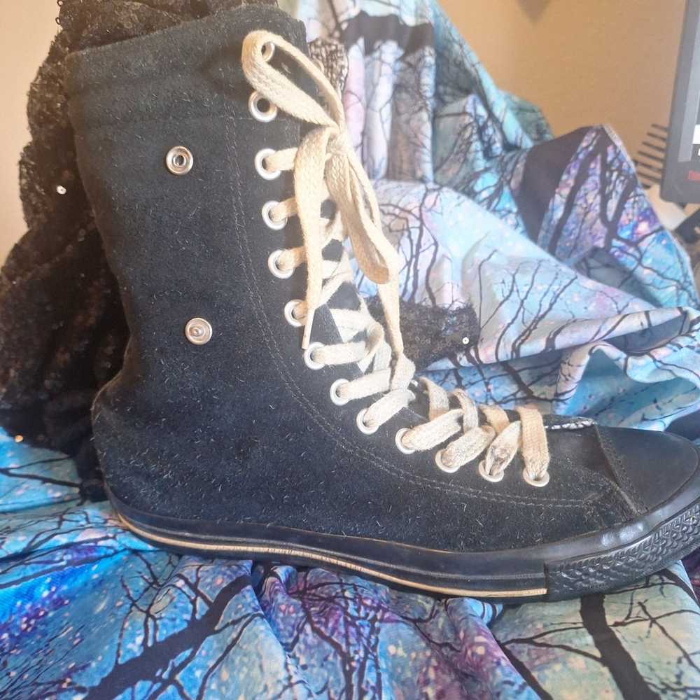 Vintage Converse Chuck Taylor All Star Hi Black Suede Tweed Fold Down men 9 w 11