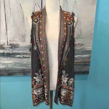 John Mark Open Front Embroidered Bohemian Style Ve