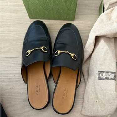 靴 GUCCI PRINCETON FLAT MULE Gucci Pink Lace and Leather Princetown Mule Flats Size 4.5