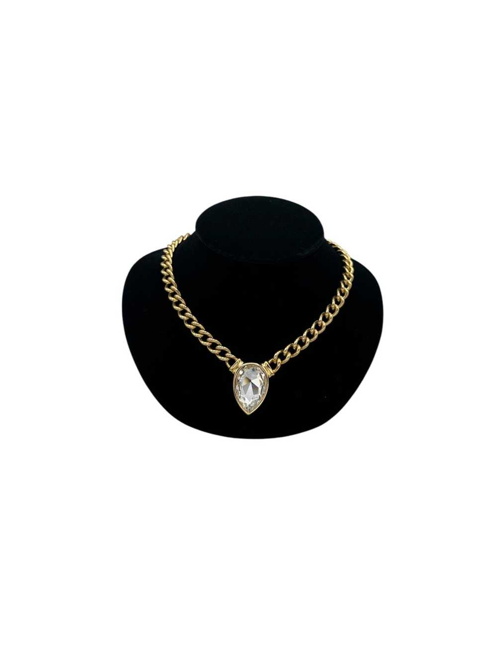 Swarovski SAL Gold Curb Chain Clear Teardrop Crystal Vintage Pendant