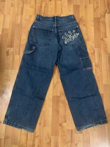 USA製 古着 90s オーバーオール デニム JNCO ヴィンテージ XL 古着 90s USA製 JNCO イタリアン カラー カウ レザー パッチ