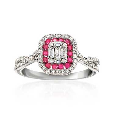 Vint Diamond & Ruby Cluster Rng in 14k White Gold… - image 1