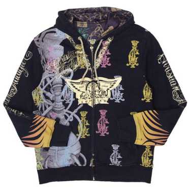 00s CHRISTIAN AUDIGIER リバーシブルパーカー Y2K 2000s Christian Audigier Leopard Print Rhinestone Reversible
