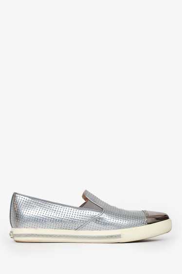 Miu Miu Silver Metallic Pointed Toe Slip On Sneak… - image 1
