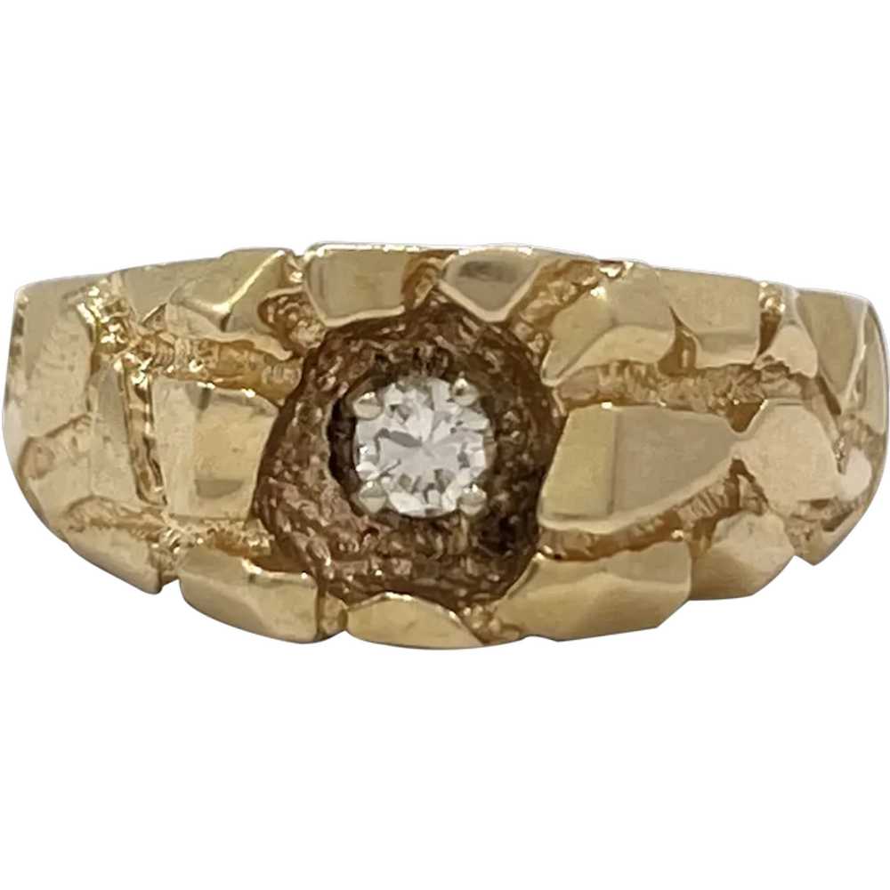 Men’s Nugget Style 14k Gold Vintage .20ct Solitai… - image 1