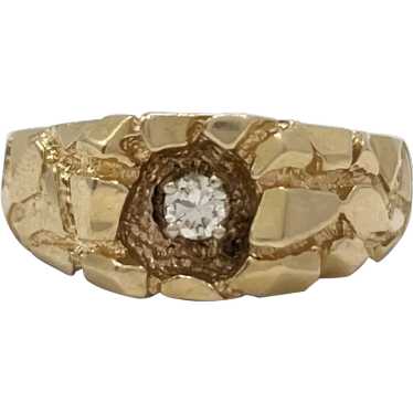 Men’s Nugget Style 14k Gold Vintage .20ct Solitai… - image 1