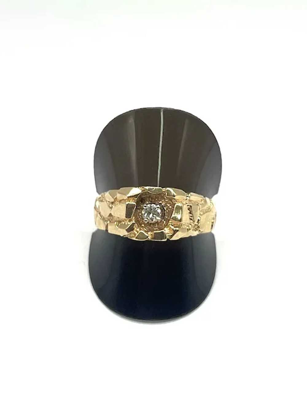 Men’s Nugget Style 14k Gold Vintage .20ct Solitai… - image 2