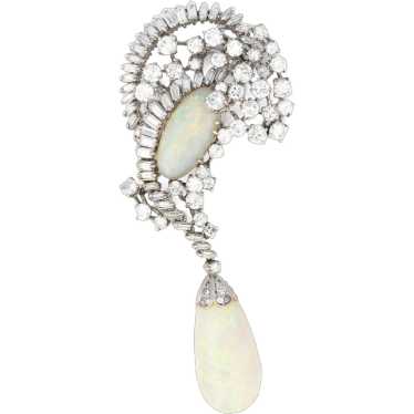 Opal and Diamond Platinum Brooch