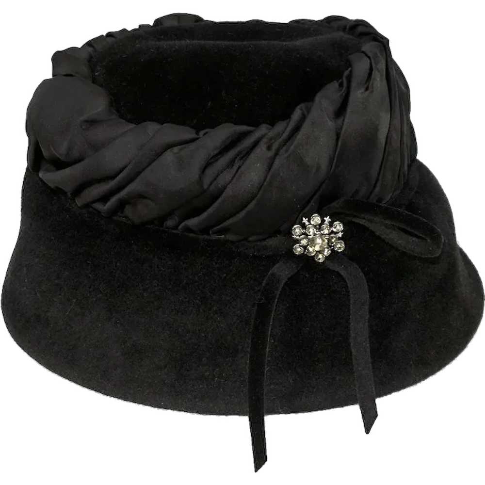 1950s Black Vintage Hat - Rhinestone Decoration - image 1