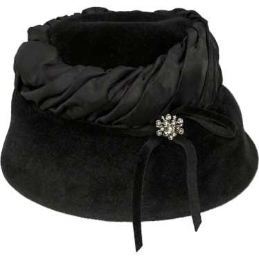 1950s Black Vintage Hat - Rhinestone Decoration - image 1
