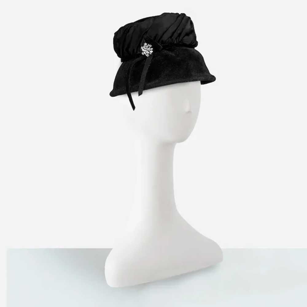 1950s Black Vintage Hat - Rhinestone Decoration - image 3
