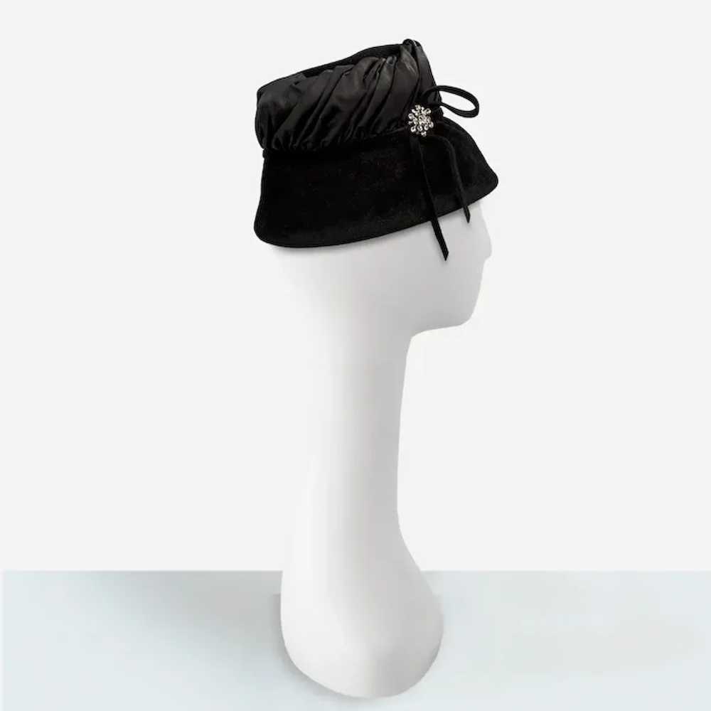 1950s Black Vintage Hat - Rhinestone Decoration - image 4