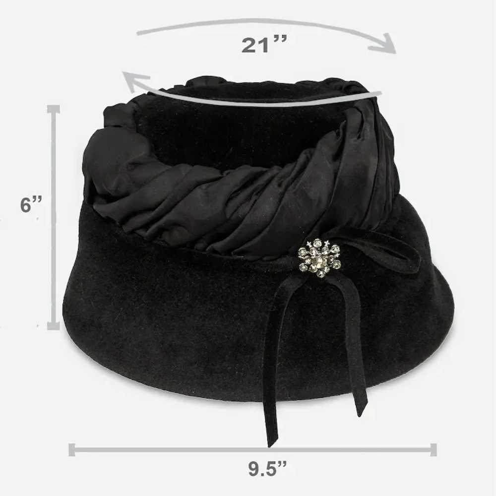 1950s Black Vintage Hat - Rhinestone Decoration - image 7
