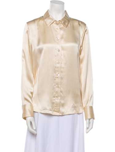 Reformation Silk Button-Up Top Neutrals Long Slee… - image 1