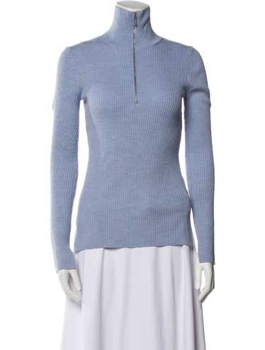【関税＆送料込み】Ganni Light Blue Wool-Cashmere Blend T-S Egret Blue Striped Cotton V-neck Sweater | GANNI US