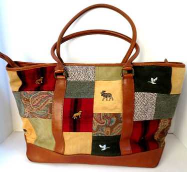 Vintage LL Bean Canvas Boat & Tote Plaid Camo Patchwork