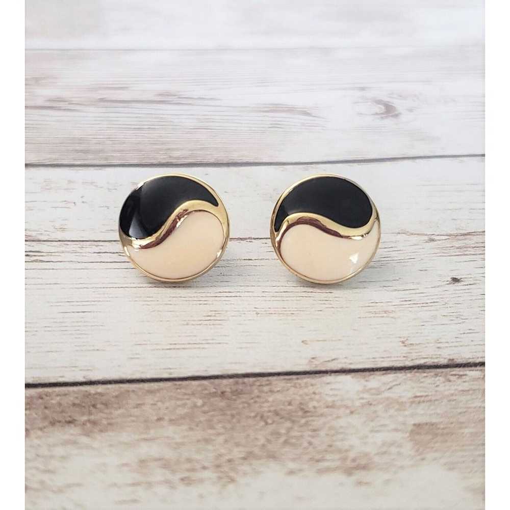 Vintage Avon Clip On Earrings - Cream, Black and … - image 2