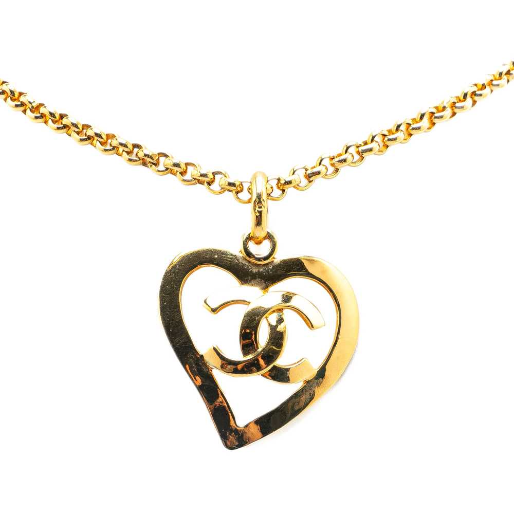 Gold Chanel Gold Plated CC Heart Pendant Necklace - image 1