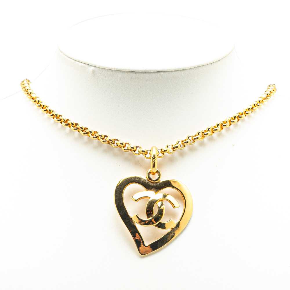 Gold Chanel Gold Plated CC Heart Pendant Necklace - image 5