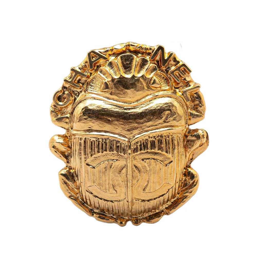 Gold Chanel Gold Plated CC Beetle Brooch - image 1