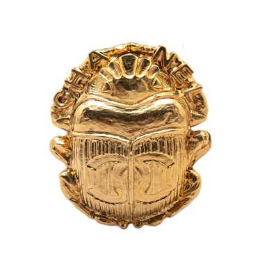 Gold Chanel Gold Plated CC Beetle Brooch - image 1