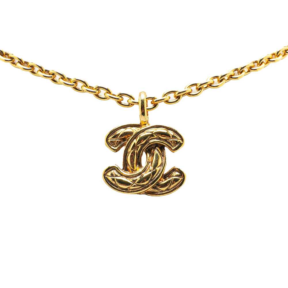 Gold Chanel Gold Plated CC Quilted Pendant Neckla… - image 1