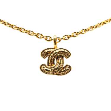Gold Chanel Gold Plated CC Quilted Pendant Neckla… - image 1