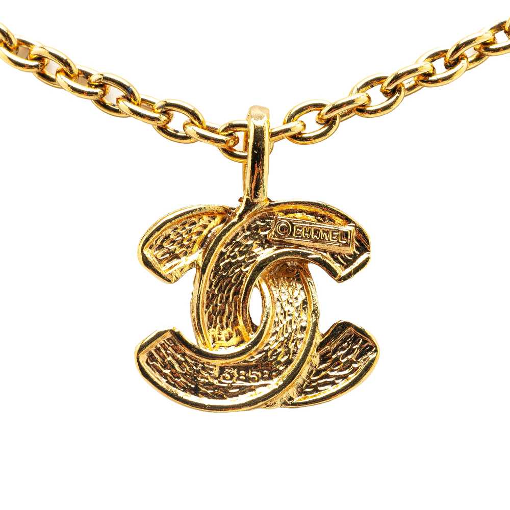 Gold Chanel Gold Plated CC Quilted Pendant Neckla… - image 2