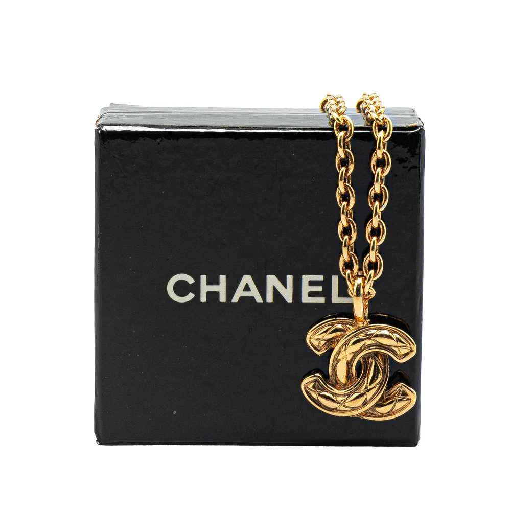 Gold Chanel Gold Plated CC Quilted Pendant Neckla… - image 6