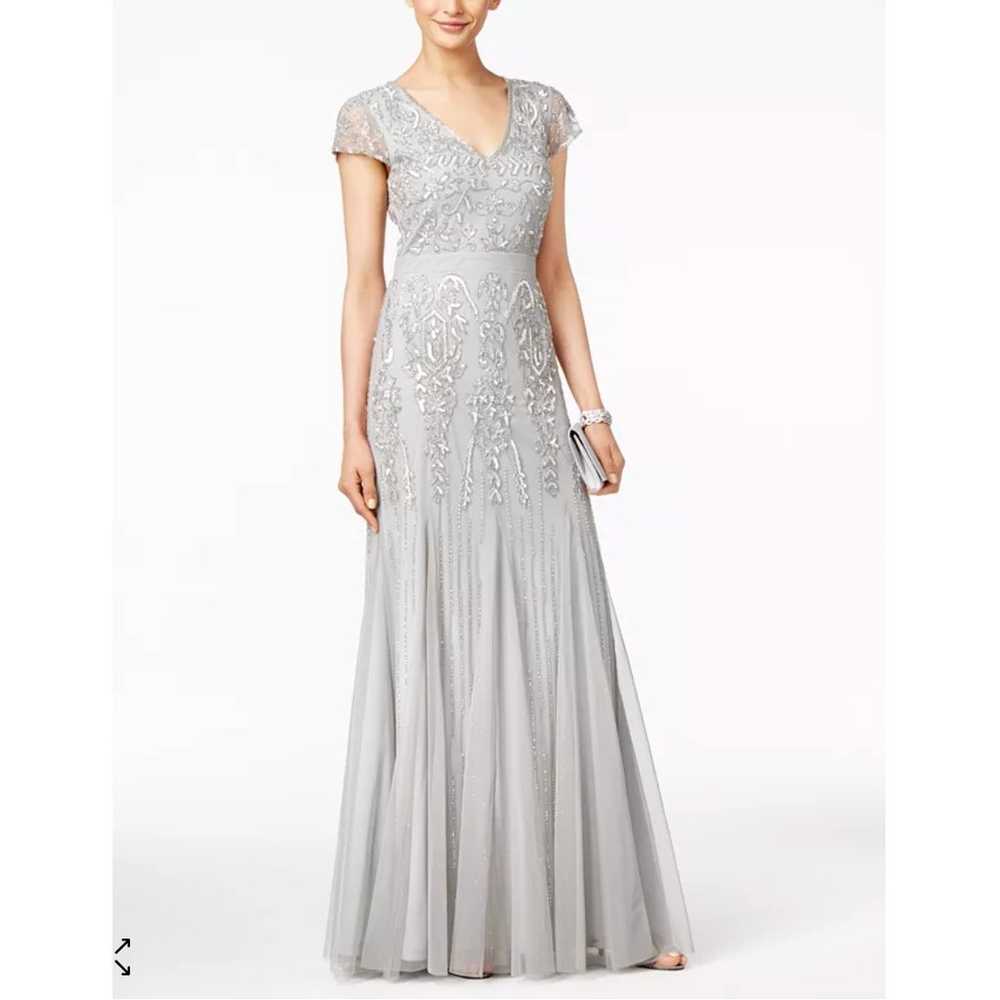 Adrianna Papell Cap-Sleeve Beaded V-Neck Gown 16 - image 1